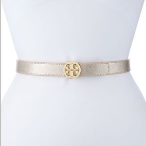 Tory Burch gold and silver reversible logo belt